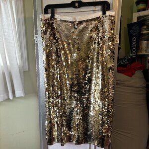 J Crew Sequin Skirt size 12 Gold Midi